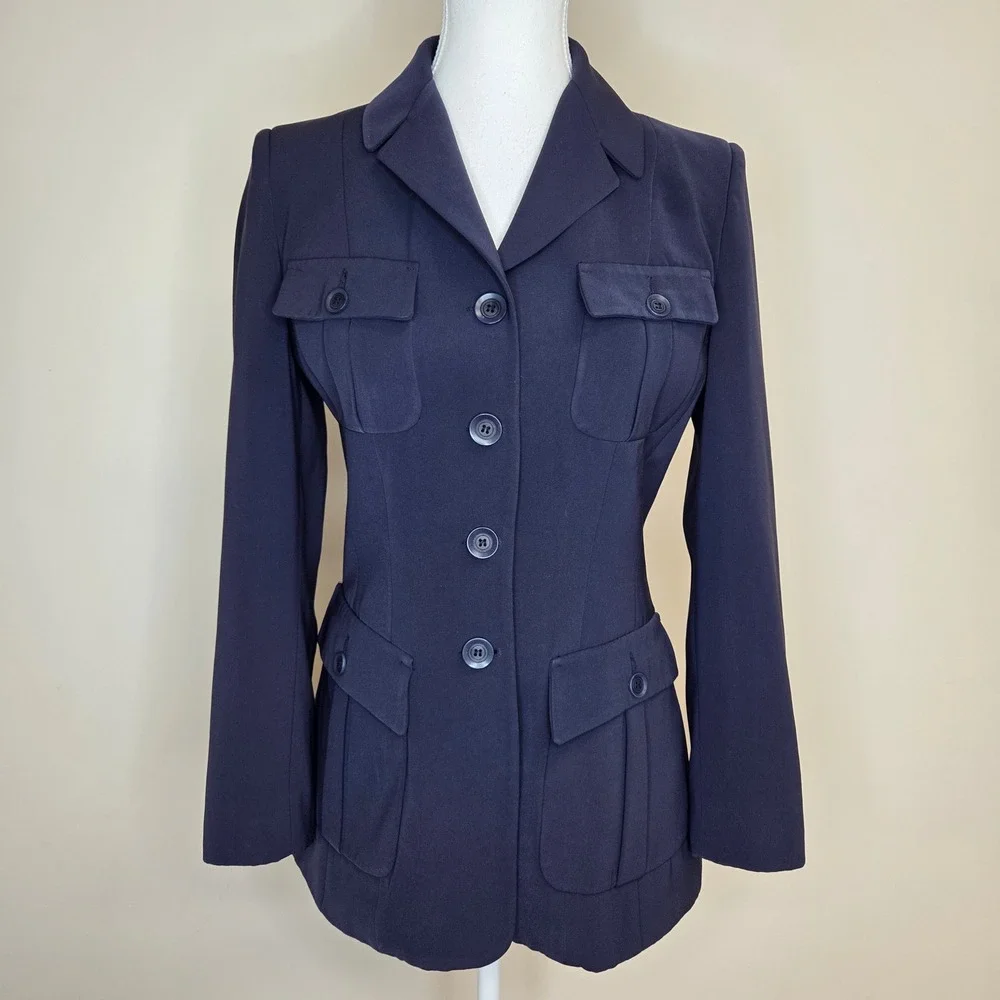 Vertigo Paris Navy Blue Safari Utility Jacket Blazer Made in France S - Picture 2 of 6